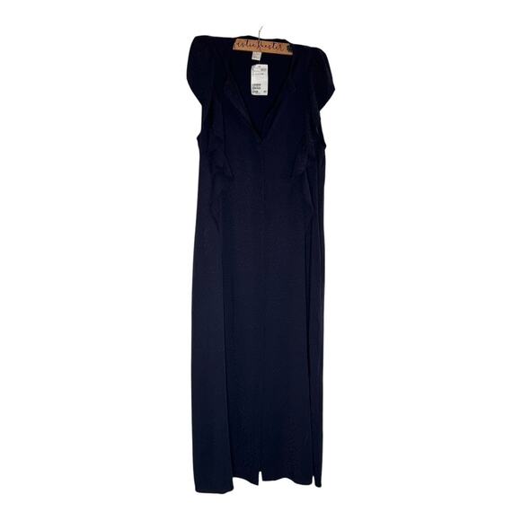 Women's H&M Navy Blue Dots Leopard Print Button down Sleeveless Midi Dress 12 - Picture 4 of 12